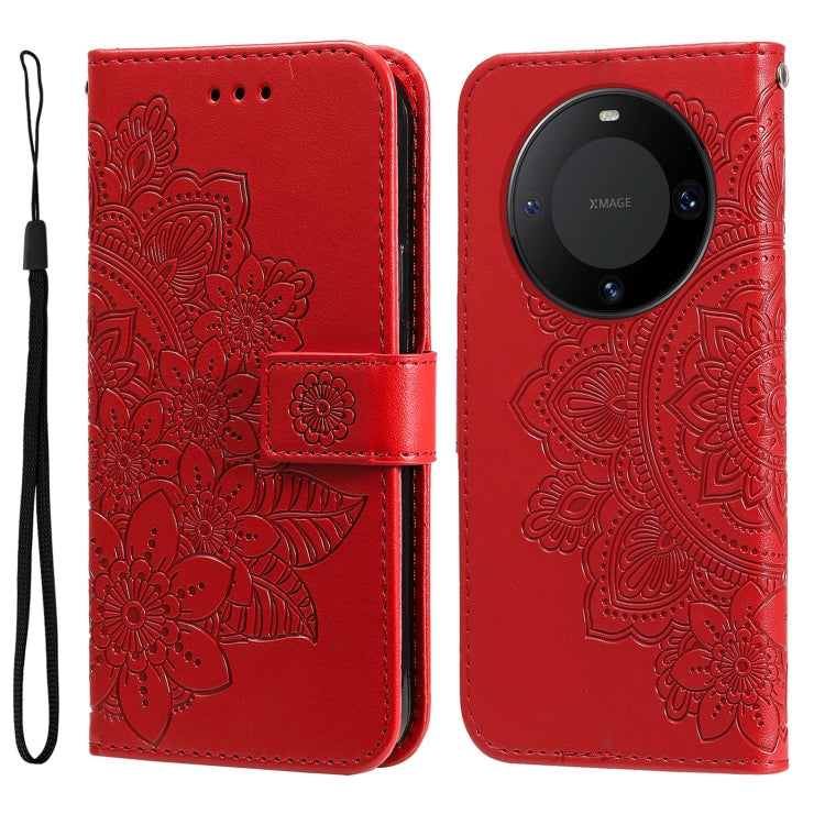 Seven-petal Flowers Embossing Leather Phone Case, For Huawei Mate 60, For Huawei Mate 60 Pro, For Huawei Enjoy 60X, For Huawei nova 11 Pro