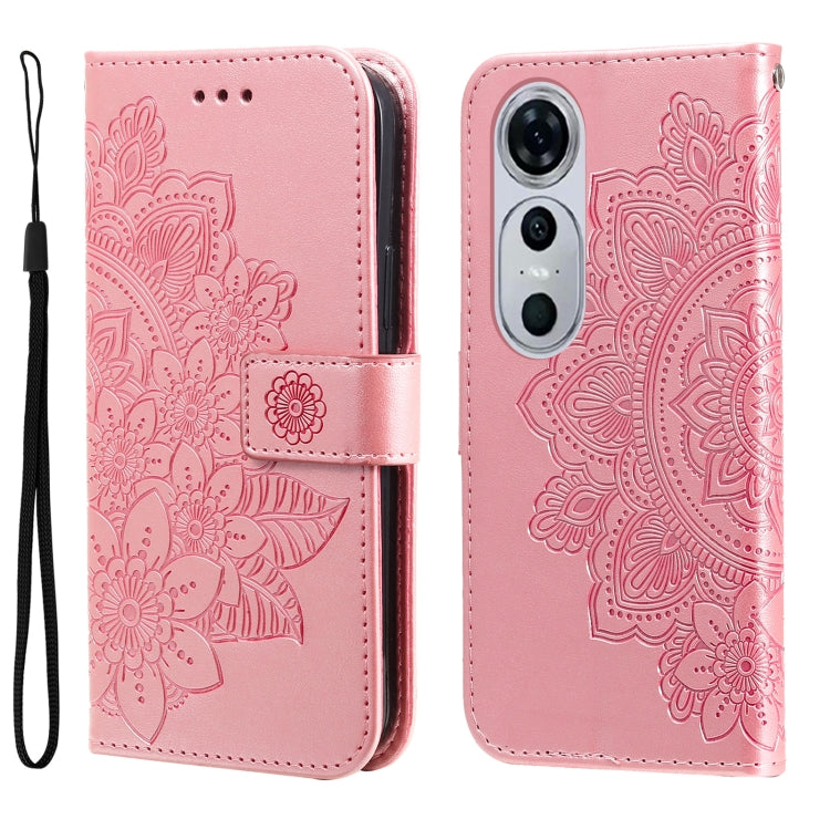 Seven-petal Flowers Embossing Leather Phone Case, For Huawei Mate 60, For Huawei Mate 60 Pro, For Huawei Enjoy 60X, For Huawei nova 11 Pro