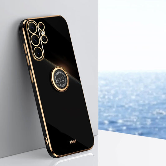 XINLI Straight Edge 6D Electroplate TPU Phone Case with Ring Holder, For Samsung Galaxy S24 Ultra 5G, For Samsung Galaxy S24+ 5G, For Samsung Galaxy S24 5G