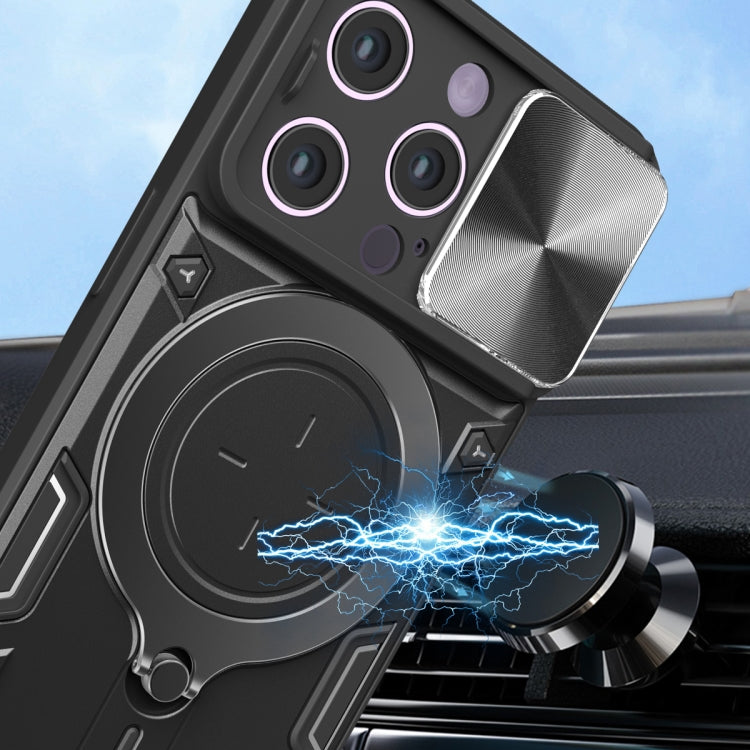 CD Texture Sliding Camshield Magnetic Holder Phone Case, For iPhone 15, For iPhone 14 Plus, For iPhone 14, For iPhone 14 Pro