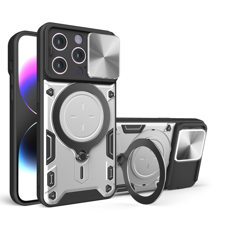 CD Texture Sliding Camshield Magnetic Holder Phone Case, For iPhone 15, For iPhone 14 Plus, For iPhone 14, For iPhone 14 Pro