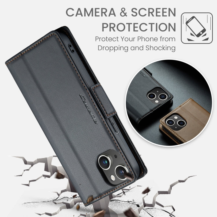 For iPhone 14 CaseMe 023 Butterfly Buckle Litchi Texture RFID Anti-theft Leather Phone Case(Black)