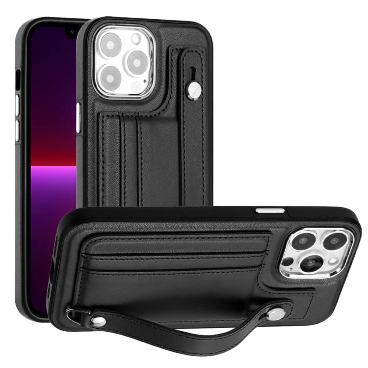 Shockproof Leather Phone Case with Wrist Strap, For iPhone 15 Pro Max, For iPhone 14, For iPhone 14 Plus, For iPhone 15 Pro