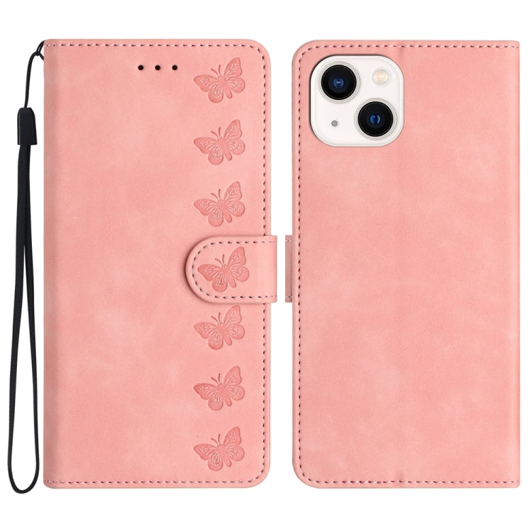 Seven Butterflies Embossed Leather Phone Case, For iPhone 14 Pro Max, For iPhone 13 Pro Max, For iPhone 13 Pro, For iPhone 13