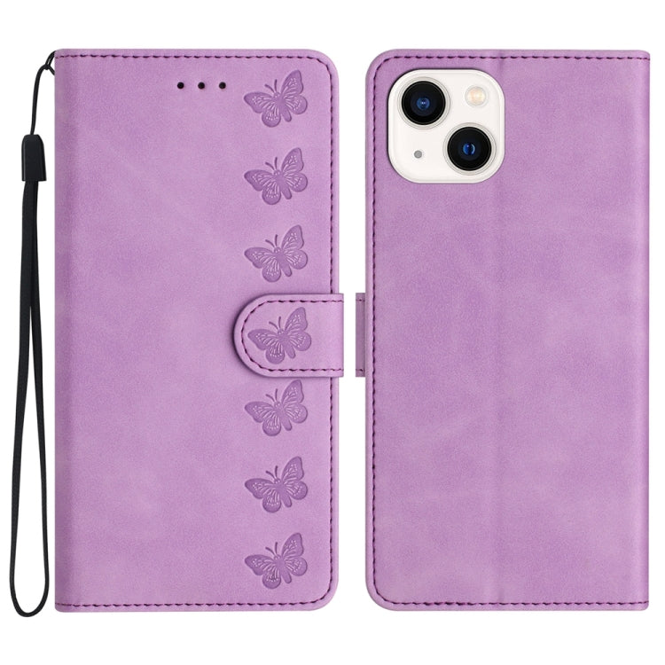Seven Butterflies Embossed Leather Phone Case, For iPhone 14 Pro Max, For iPhone 13 Pro Max, For iPhone 13 Pro, For iPhone 13