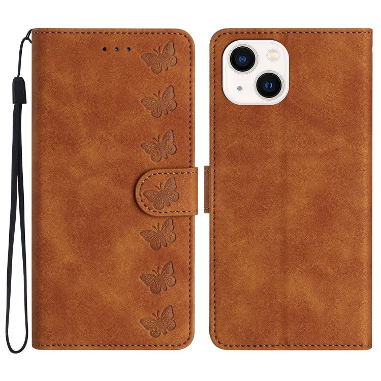 Seven Butterflies Embossed Leather Phone Case, For iPhone 16, For iPhone 15 Pro Max, For iPhone 15 Pro, For iPhone 15 Plus