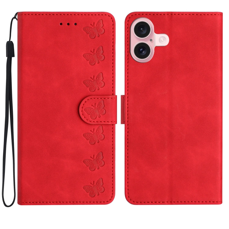 Seven Butterflies Embossed Leather Phone Case, For iPhone Air, For iPhone 16 Pro Max, For iPhone 16 Pro, For iPhone 16 Plus