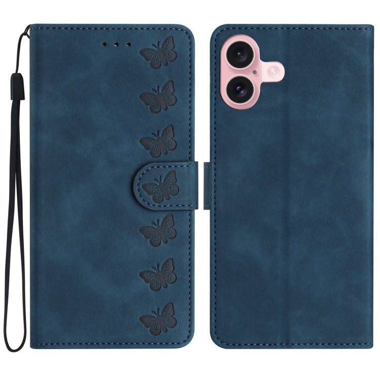 Seven Butterflies Embossed Leather Phone Case, For iPhone Air, For iPhone 16 Pro Max, For iPhone 16 Pro, For iPhone 16 Plus