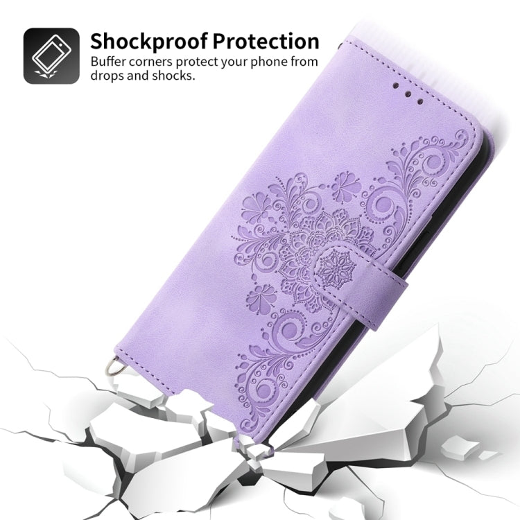 For Honor Magic6 Pro Skin-feel Flowers Embossed Wallet Leather Phone Case(Purple)