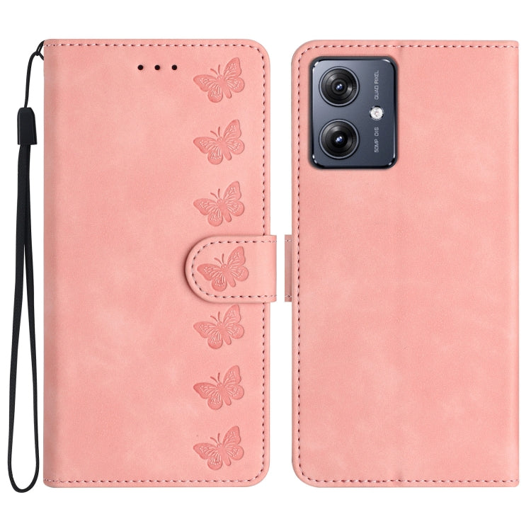 Seven Butterflies Embossed Leather Phone Case, For Motorola Edge 50 Pro, For Motorola Edge 50 Fusion, For Motorola Moto G84 5G, For Motorola Moto G54 5G