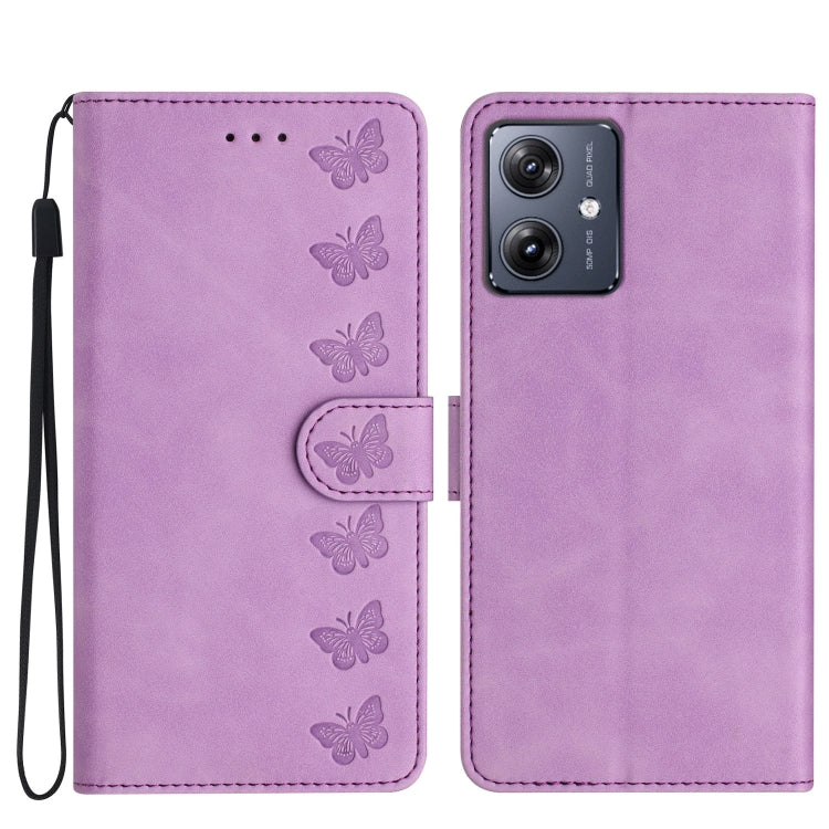 Seven Butterflies Embossed Leather Phone Case, For Motorola Edge 50 Pro, For Motorola Edge 50 Fusion, For Motorola Moto G84 5G, For Motorola Moto G54 5G