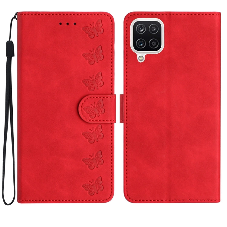Seven Butterflies Embossed Leather Phone Case, For Samsung Galaxy A05, For Samsung Galaxy A10 / M10, For Samsung Galaxy A12 5G, For Samsung Galaxy A13 4G