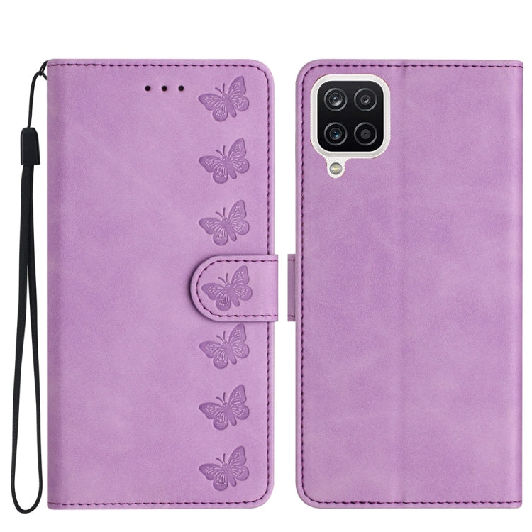 Seven Butterflies Embossed Leather Phone Case, For Samsung Galaxy A05, For Samsung Galaxy A10 / M10, For Samsung Galaxy A12 5G, For Samsung Galaxy A13 4G