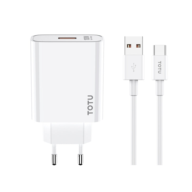 TOTU W123 100W USB Port Travel Charger with USB to USB -C / Type-C Data Cable Set, Specification:EU Plug(White)
