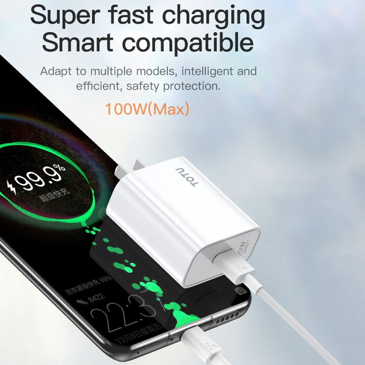 TOTU W123 100W USB Port Travel Charger with USB to USB -C / Type-C Data Cable Set, Specification:EU Plug(White)