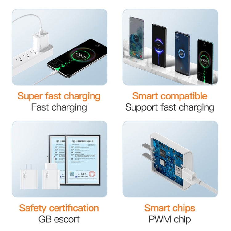 TOTU W123 100W USB Port Travel Charger with USB to USB -C / Type-C Data Cable Set, Specification:EU Plug(White)