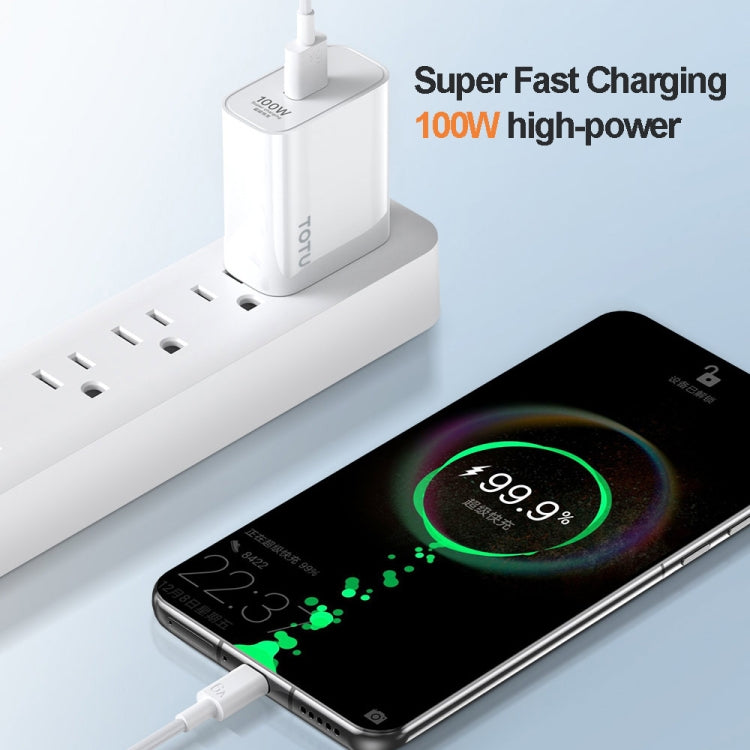 TOTU W123 100W USB Port Travel Charger with USB to USB -C / Type-C Data Cable Set, Specification:EU Plug(White)