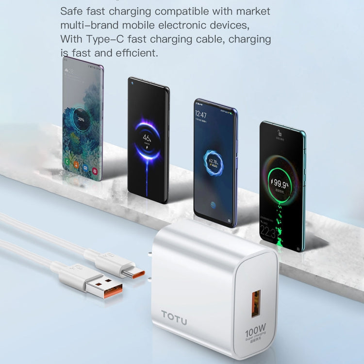 TOTU W123 100W USB Port Travel Charger with USB to USB -C / Type-C Data Cable Set, Specification:EU Plug(White)