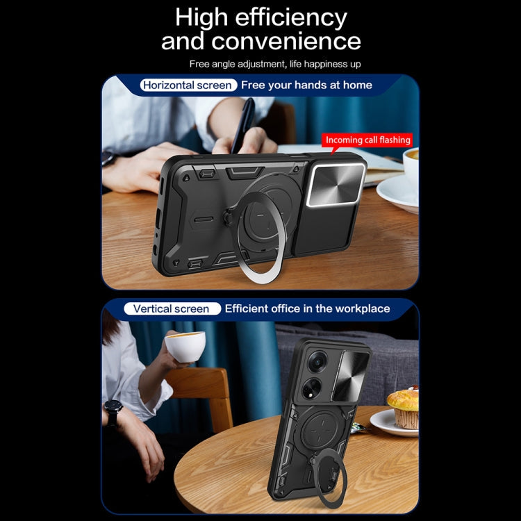For OPPO F23 5G India / A98 5G / A1 5G CD Texture Sliding Camshield Magnetic Holder Phone Case(Black)