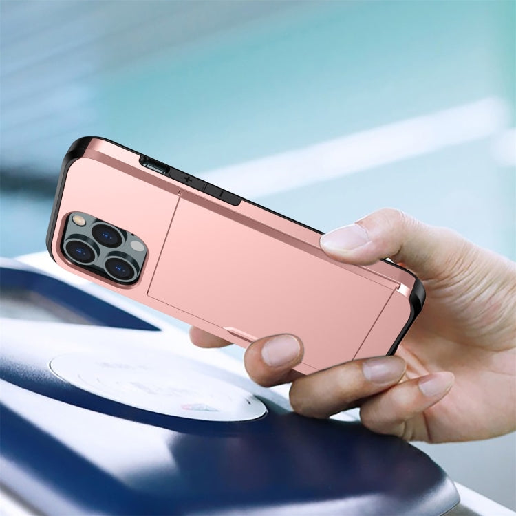 For iPhone 15 Plus Shockproof Armor Phone Case with Slide Card Slot(Dark Blue)