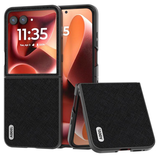 ABEEL Cross Texture Genuine Leather Phone Case, For Motorola Razr 60 Ultra, For Motorola Razr 40, For Motorola Razr 40 Ultra