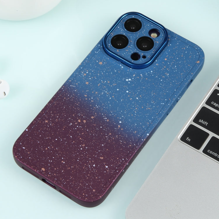 For iPhone 12 Gradient Starry Silicone Phone Case with Lens Film(Blue Red)