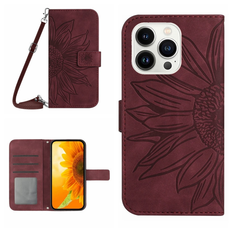 Skin Feel Sun Flower Embossed Flip Leather Phone Case with Lanyard, For iPhone Air, For iPhone 16 Pro Max