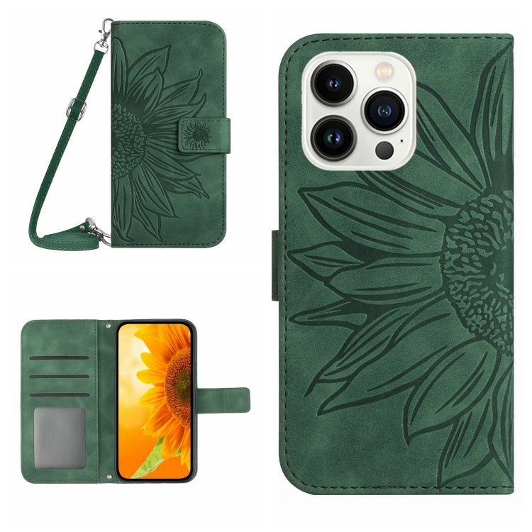 Skin Feel Sun Flower Embossed Flip Leather Phone Case with Lanyard, For iPhone Air, For iPhone 16 Pro Max