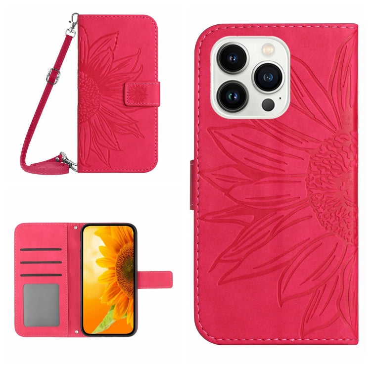 Skin Feel Sun Flower Embossed Flip Leather Phone Case with Lanyard, For iPhone Air, For iPhone 16 Pro Max