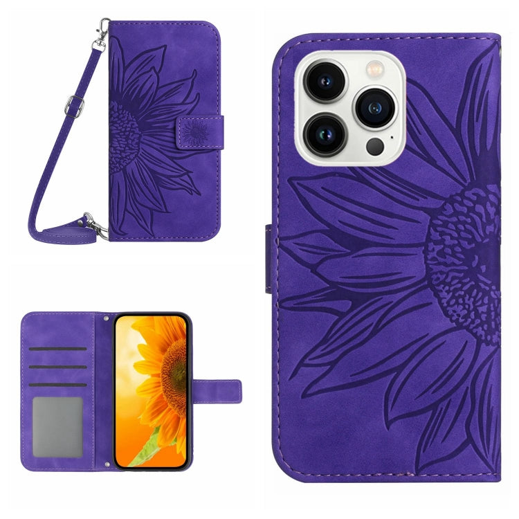 Skin Feel Sun Flower Embossed Flip Leather Phone Case with Lanyard, For iPhone Air, For iPhone 16 Pro Max