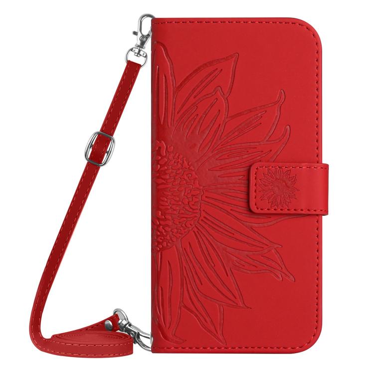 Skin Feel Sun Flower Embossed Flip Leather Phone Case with Lanyard, For iPhone 17 Pro, For iPhone 17