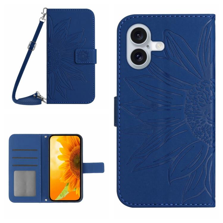 Skin Feel Sun Flower Embossed Flip Leather Phone Case with Lanyard, For iPhone 17 Pro, For iPhone 17
