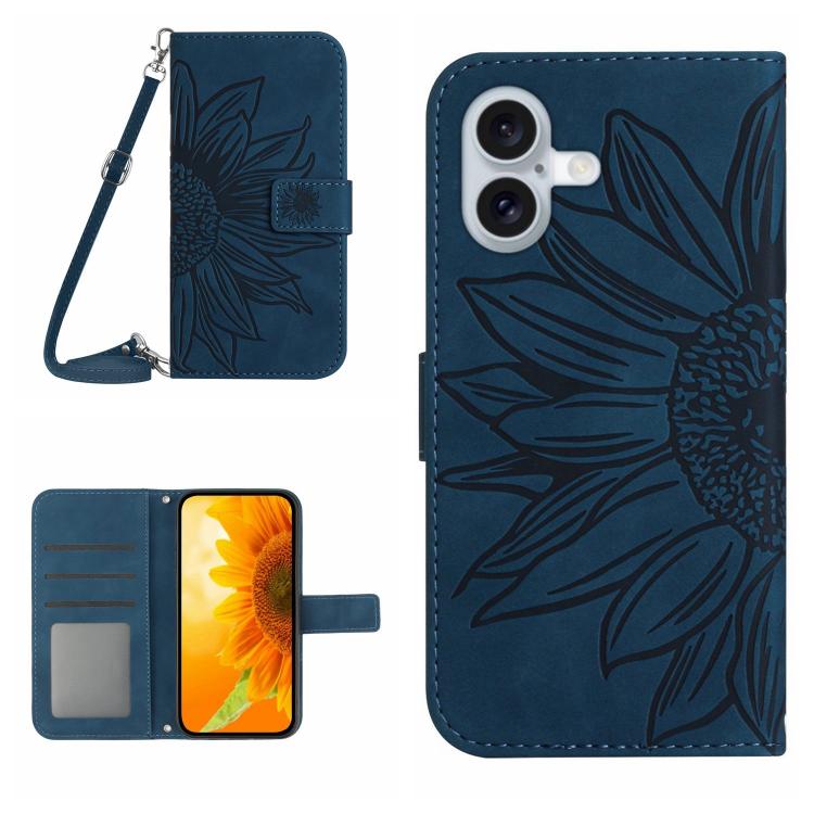 Skin Feel Sun Flower Embossed Flip Leather Phone Case with Lanyard, For iPhone 17 Pro, For iPhone 17