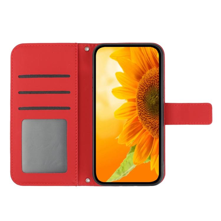 Skin Feel Sun Flower Embossed Flip Leather Phone Case with Lanyard, For iPhone Air, For iPhone 16 Pro Max