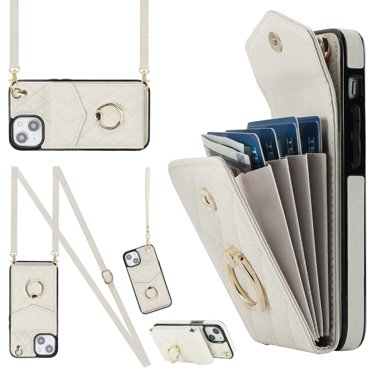 Rhombic Texture Card Bag Phone Case with Long Lanyard, For iPhone 14 Plus, For iPhone 14, For iPhone 14 Pro