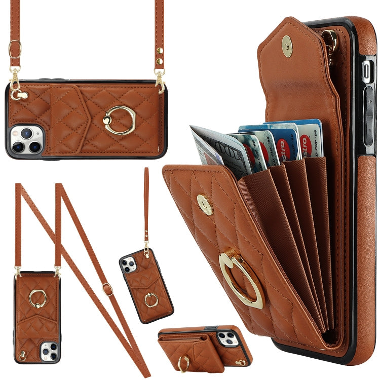 Rhombic Texture Card Bag Phone Case with Long Lanyard, For iPhone 11 Pro Max, For iPhone 11, For iPhone 11 Pro