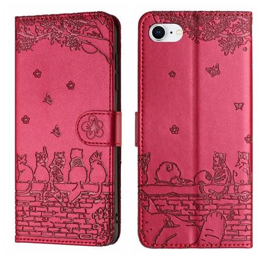 Cat Embossing Pattern Leather Phone Case with Lanyard, For iPhone 16e / 17e, For iPhone 17 Pro Max, For iPhone 17 Pro, For iPhone 17
