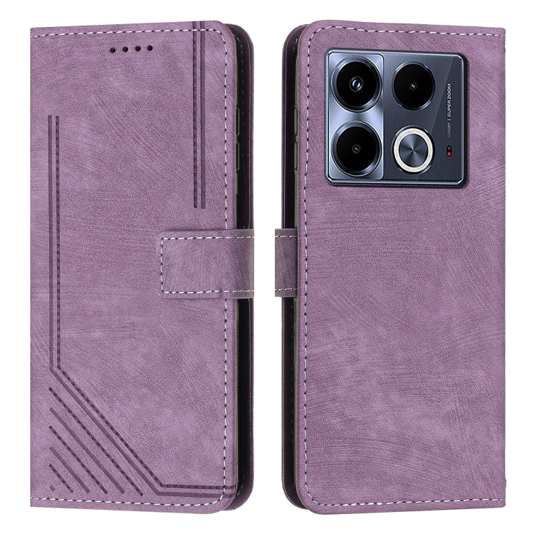 Skin Feel Stripe Pattern Leather Phone Case with Lanyard, For Infinix Hot 50 Pro+ 4G, For Infinix Note 40 5G, For Infinix GT 20 Pro, For Infinix Note 40 Pro 4G / 5G