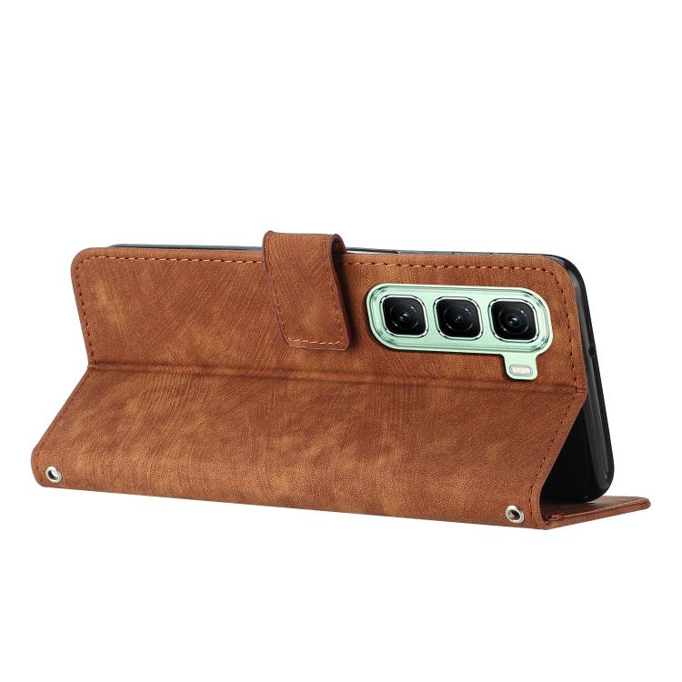 Skin Feel Stripe Pattern Leather Phone Case with Lanyard, For Infinix Hot 60 4G / Hot 60i 4G, For Infinix Hot 60 Pro+ 4G, For Infinix Hot 60 Pro 4G, For Infinix Smart 10 Plus 4G
