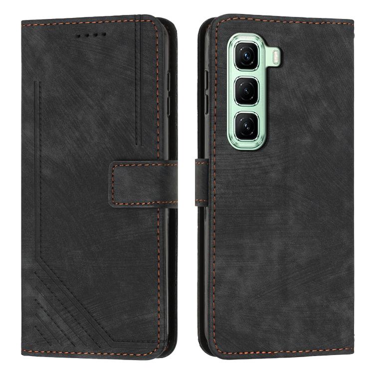 Skin Feel Stripe Pattern Leather Phone Case with Lanyard, For Infinix Hot 60 4G / Hot 60i 4G, For Infinix Hot 60 Pro+ 4G, For Infinix Hot 60 Pro 4G, For Infinix Smart 10 Plus 4G