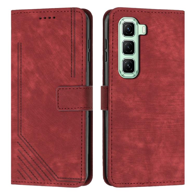 Skin Feel Stripe Pattern Leather Phone Case with Lanyard, For Infinix Hot 60 4G / Hot 60i 4G, For Infinix Hot 60 Pro+ 4G, For Infinix Hot 60 Pro 4G, For Infinix Smart 10 Plus 4G