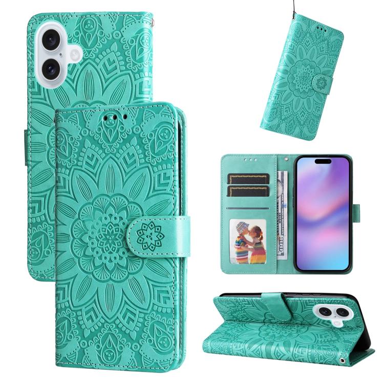 Embossed Sunflower Leather Phone Case, For iPhone 17e / 16e, For iPhone 17 Pro Max, For iPhone 17 Pro, For iPhone 17