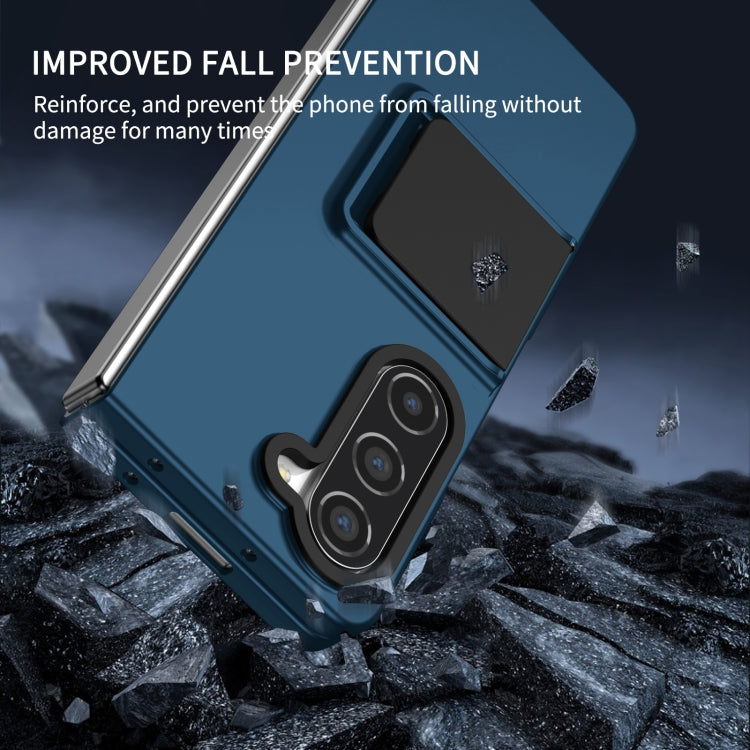 For Samsung Galaxy Z Fold5 Three-dimensional Folding Holder PC Phone Case(Blue)