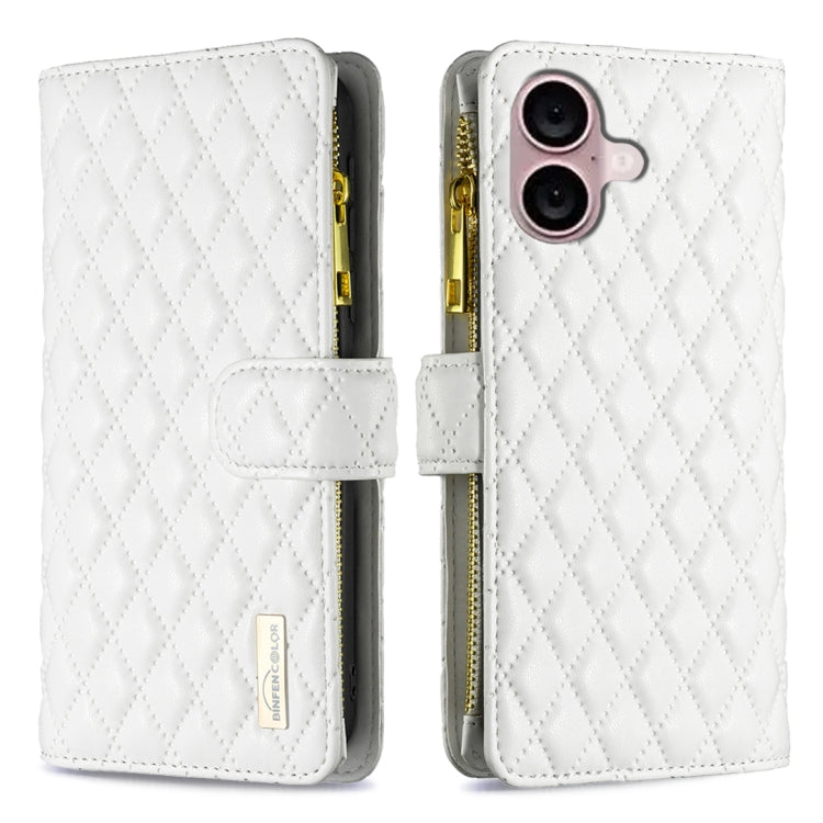 Diamond Lattice Zipper Wallet Leather Flip Phone Case, For iPhone 16 Pro Max, For iPhone 16 Pro, For iPhone 16 Plus, For iPhone 16