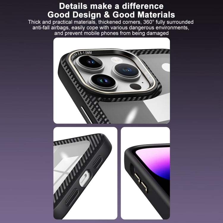 Carbon Fiber Transparent Back Panel Phone Case, For iPhone 14, For iPhone 14 Pro, For iPhone 14 Pro Max, For iPhone 13 Pro Max, For iPhone 13 Pro