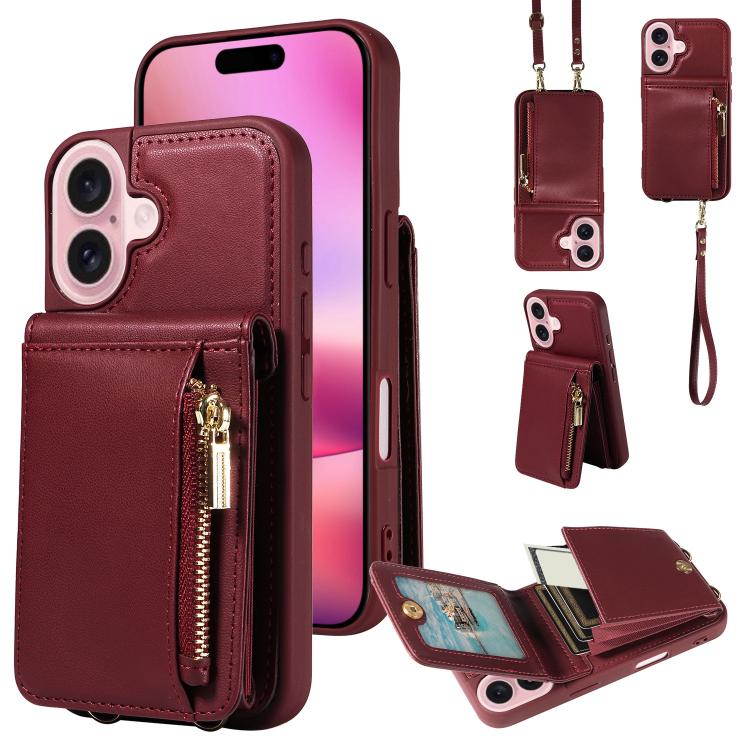 Crossbody Lanyard Zipper Wallet Leather Phone Case, For iPhone 17 Pro Max, For iPhone 17 Pro, For iPhone 17, For iPhone Air