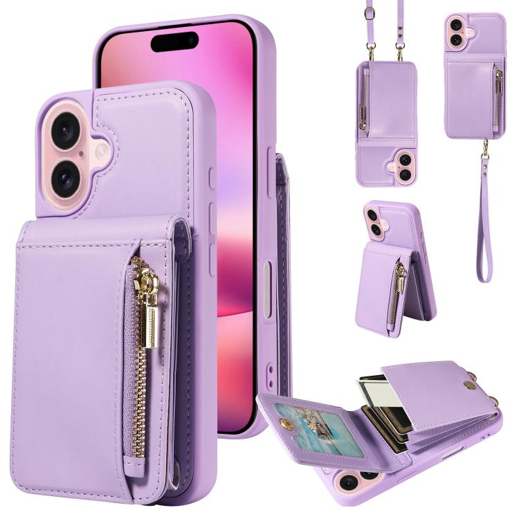 Crossbody Lanyard Zipper Wallet Leather Phone Case, For iPhone 17 Pro Max, For iPhone 17 Pro, For iPhone 17, For iPhone Air