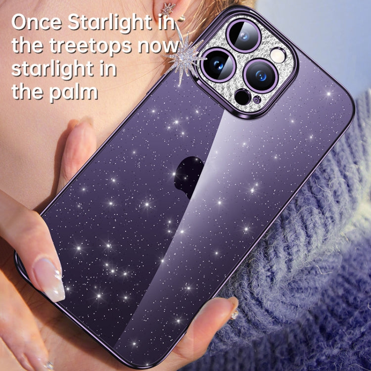 For iPhone 14 SULADA Electroplated Transparent Glittery TPU Phone Case(Purple)