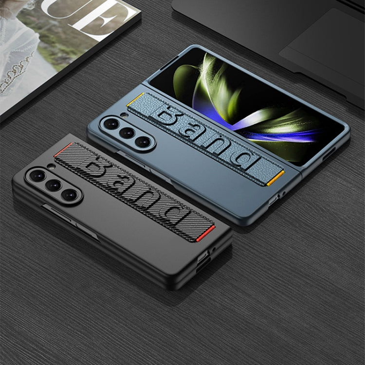 For Samsung Galaxy Z Fold5 5G GKK Ultra-thin Wristband Shockproof Phone Case with Holder(Black)