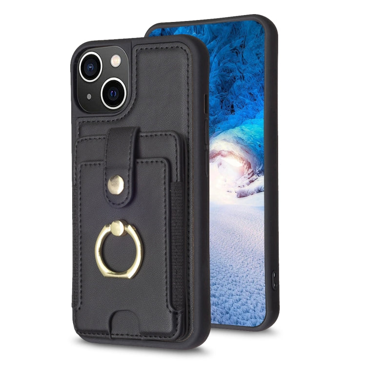 For iPhone 14 Plus BF27 Metal Ring Card Bag Holder Phone Case(Black)